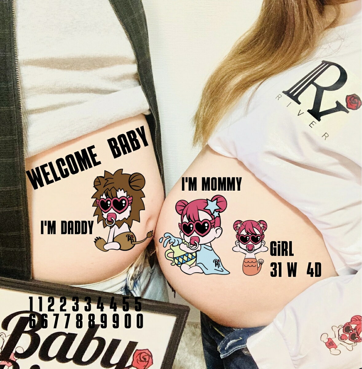 夫婦 家族 星座 オーダーメイド A4サイズ BabyRiver ベリーちゃん マタニティフォトシール ブランド 可愛い プレゼント 贈り物 マタニティペイントシール マタニティ フォトシール タトゥーシール ボディーシール マタニティシール マタニティフォト シール