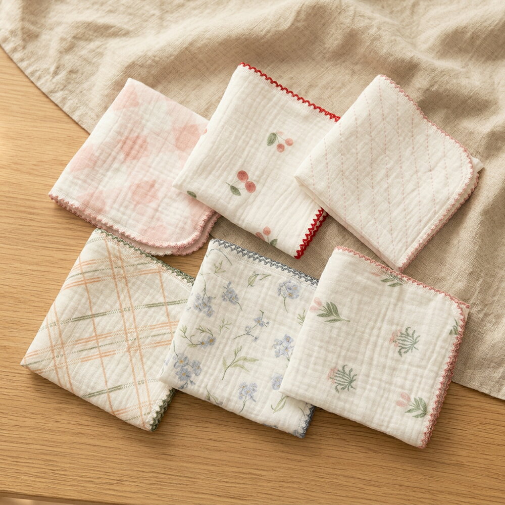 Rakuten - MOMSMENU ガーゼハンカチ 4層 12枚セット 綿100% 25x25cm 赤ちゃんガーゼ 可愛い 6柄×2枚 ベビー 吸水 速乾