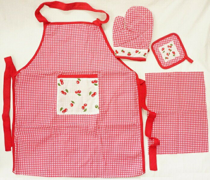 ストンプ・スタンプ Chefset(シェフセット)エプロン・鍋つかみ・ランチョンマット・コースターの4点セット(レッド)