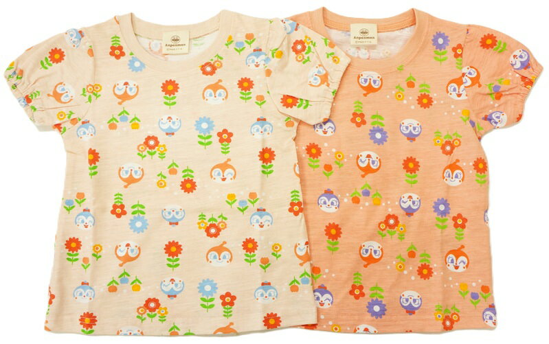 BANDAIそれいけ！アンパンマンガール半袖Tシャツパフスリーブ(ドキコキレトロお花柄)SA3086スラブ天竺 綿100%