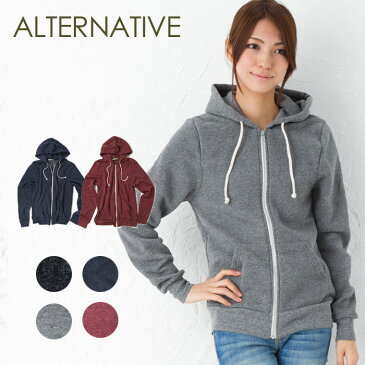 Alternative Apparel オルタナティブ アパレル Rocky Eco-Fleece Zip Hoodie エコフリース ジップアップ オルタナティブ アパレル　パーカー 09590F2ECO レディース　パーカー 無地 長袖 パーカ 裏起毛