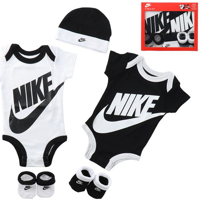 【クーポンで最大500円オフ!!】 NIKE ベビー服 5点セット ナイキ BABY BODYSUIT SET ベビー ロンパース ボディスーツ 肌着 靴下 帽子 新生児 男の子 女の子 夏服 半袖 セットアップ セット