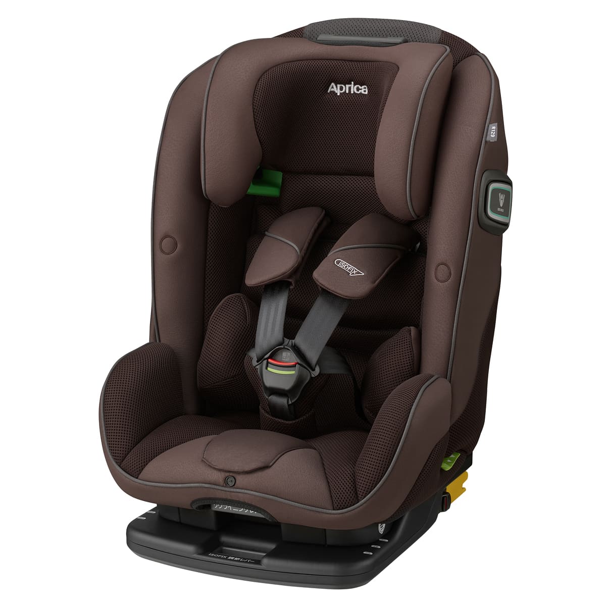 成長にあわせてタテヨコ伸びる。ずっとフィット。ずっと安全。 「フォームフィット ISOFIX セーフティープラス」は1歳頃から10歳頃 ※2まで使えるISOFIX取付タイプのチャイルド＆ジュニアシート。新安全 規則R129※1に適合。最先端の規則に対応し、お子さまを安全に守ります。 乗せおろしの際にお子さまの肩ベルトがじゃまにならない「スムーズベル トホルダー」を新採用しました。 そして、フォームフィットに日本で初めて搭載した※4ひとつのレバーで 成長に合わせて高さだけでなく横幅も調節できる「ぐんぐん成長レバー」 をセーフティープラスにも搭載。1歳頃から10歳頃※2までの体格の変化 に応じたフィットを実現し、安全性を高めます。 ドア側からの強い衝撃を軽減するため両サイドに装備された頑丈なプロ テクター「サイドシールド」、ヘッドレストの左右に搭載され頭を大切 に守る衝撃吸収材「マシュマロGキャッチ」、カンタンで確実に取付がで きる「ISOFIX」、しっかり姿勢をサポートする「サイドサポートクッショ ン」など、安全に対する機能は他にも充実。 さらに、お子さまが汗をかきやすい部分に速乾性のある「メッシュシー ト」を採用、ヘッドサポートカバーのメッシュ部内部のクッションにも 通気口を設けています。シートをリクライニングさせると座席が前に動 き、快適な姿勢を保つ「ムービングシート」と合わせて、快適性を高め ます。「座面クッション」により快適な座り心地もサポート。 ※1 UN規則No.129（改良型幼児拘束装置） ※2 身長76cmかつ月齢15カ月以上から身長135cmまで。 ※4 ひとつのレバーで成長に合わせて高さと横幅が調整できるISOFIX UN- R44/04適合のチャイルド&ジュニアシートにおいて。 2017年8月時点、当社調べ。 【使用期間】 チャイルドシートモード： 身長:76cmかつ月齢15カ月以上～105cm ※チャイルドシートモードでは体重19.5kgを超えるお子さまには使用できません。 ジュニアシートモード： 身長100cm～135cm 【サイズ】 W440～505※×D515～570×H650～775（mm) ※サイドシールドは閉じた状態 【重さ】 13.2kg 【備考】 UN規則（UN-R129/03）適合 ※シートベルト使用はジュニアシートモードのみ。 【品番/JANコード】 メテオブラウン BR 品番：2167761 JAN：4969220008615 メテオブラック BK 品番：2167605 JAN：4969220008578 ※北海道・沖縄県および離島地域へのお客様には別途送料が掛かります。 お問い合わせの上、ご確認ください。