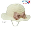ミキハウス ホットビスケッツ 麦わら風リボン付きハット【72-9105-381】アイボリー【ラッピング不可】UVカット ベビー帽子 女の子 上品 お出かけ 日よけ あご紐付き