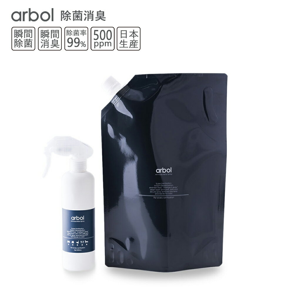 次亜塩素酸ボトルセットarbol アルボル 1800ml詰め替え用+スプレーボトル 空 セット 除菌消臭 次亜塩素酸水 スプレー 消臭 靴 新しい生活様式 