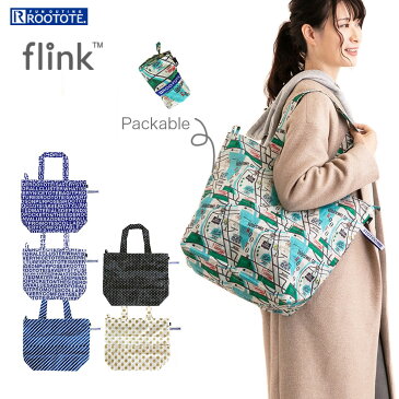 エコバッグ ROOTOTE SN.フリンクパターン-A 2020新作 レディース・メンズ、男女兼用です! 軽量 ポータブル A4サイズ収納 肩掛け 折りたたみ ショッピングバッグ ルートート flink 6738 ドッツ ブラック