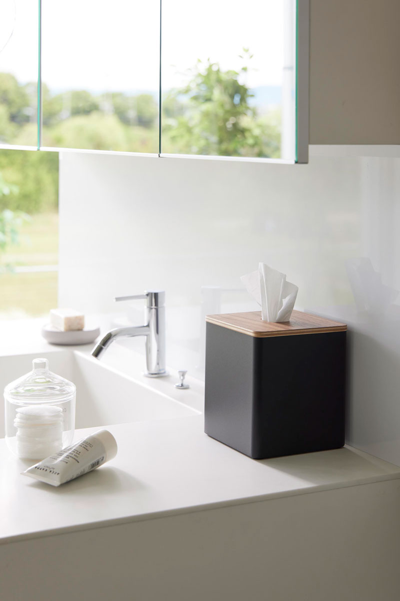 ティッシュケース 山崎実業 正規品 RIN リン 上から出せるティッシュ&トイレットペーパーケース 木とスチールの組み合わせが上品 木目 トイレットペーパーケース 海外製対応 ティッシュカバー ブラウン [2]