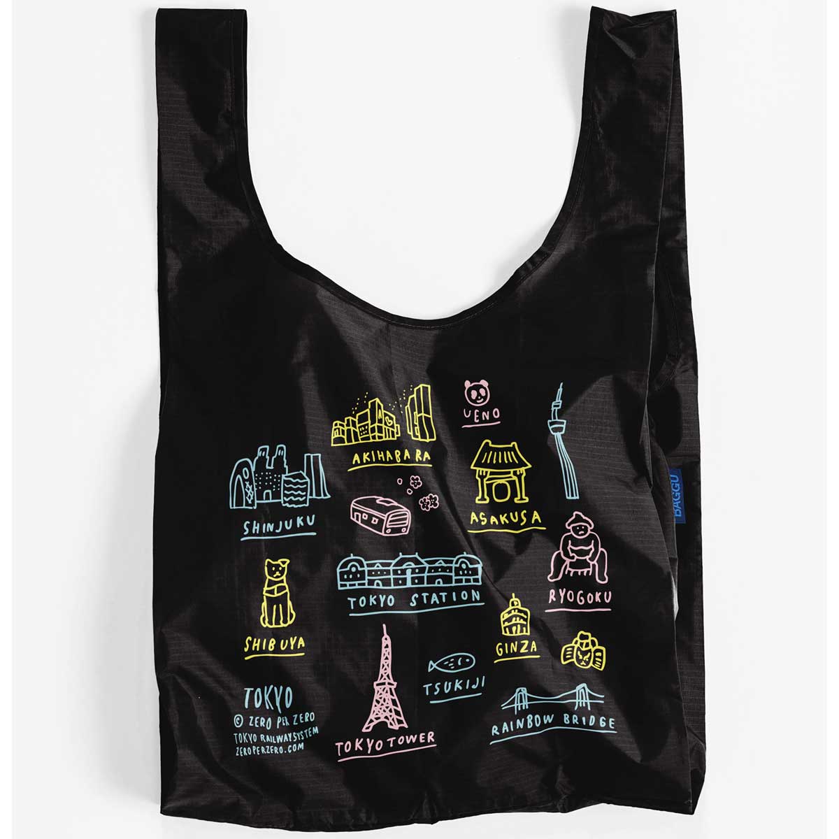 エコバッグ バグー 正規品 BAGGU バグゥ 2024新作秋 スタンダードバグゥ ZPZ TOKYO MAP お買い物はもちろん 旅行やジムに ZERO PER ZERO デザイン ゼロパーゼロ 折りたたみ 収納コンパクト STANDARD BAGGU ブラック