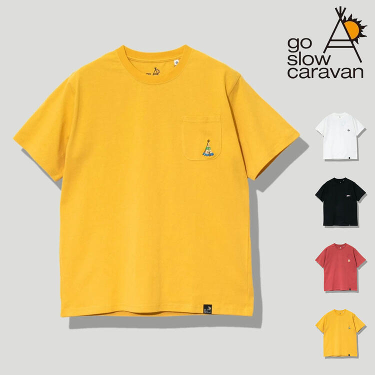Rakuten - 送料無料 go slow caravan Tシャツ ポケット 刺繍 ワンポイント ショートスリーブ USAコットン 半袖Tシャツ 半袖 ホワイト ブラック レッド イエロー クルーネック Tシャツ 綿100％ ユニセックス トップス 外遊び アウトドア キャンプ プレゼント