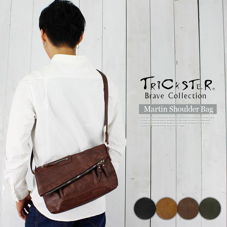 トリックスター TRICKSTER トリックスター ショルダーバッグ MARTIN マーティン PU レザー ショルダーバッグ メンズ バッグ メッセンジャーバッグ ブランド バッグ 小さめ 小さい かばん 斜めがけバッグ ヴィンテージ レザー 革 ブラック ブラウン ミニショルダーバッグ 送料無料