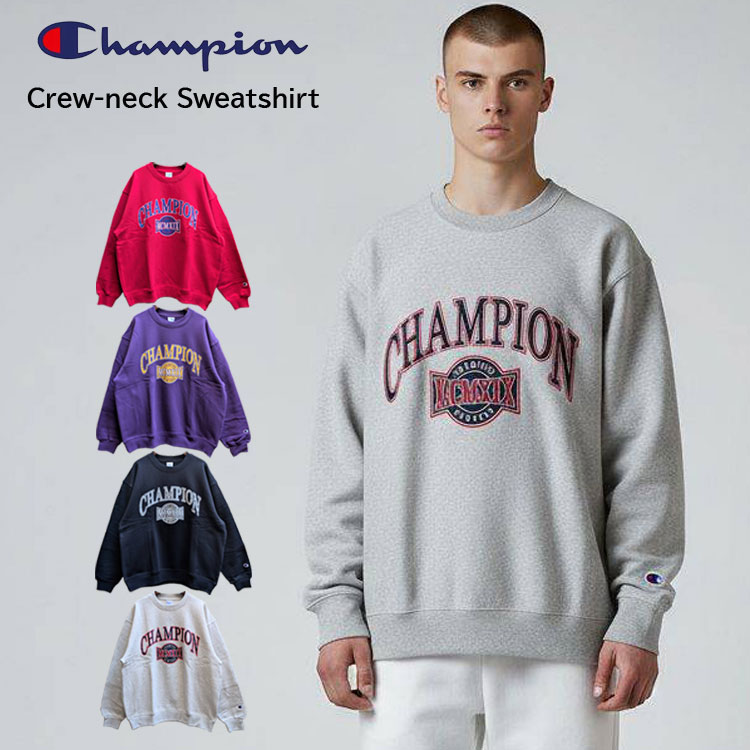Punk, Rock, Ska - 【30％OFF】Champion （チャンピオン） クルーネック 裏起毛仕様 ルーズフィット スウェットシャツ アクションスタイル ミディアムウェイト フロッキープリント ラバープリント アメリカ綿 リサイクルポリエステル 男女兼用 ユニセックス アウトドア キャンプ フェス 秋 冬
