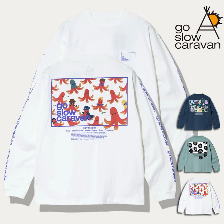 乐天商城 - go slow caravan 長袖 Tシャツ スクエアLOGO バックプリント USAコットン ロングスリーブ プリント 長袖 TEE 綿100% USAコットン USA/C シリーズ カットソー クルーネック トップス アウトドア メンズ レディース 男女兼用 ユニセックス ロンTEE 通勤 通学 旅行 プレゼント