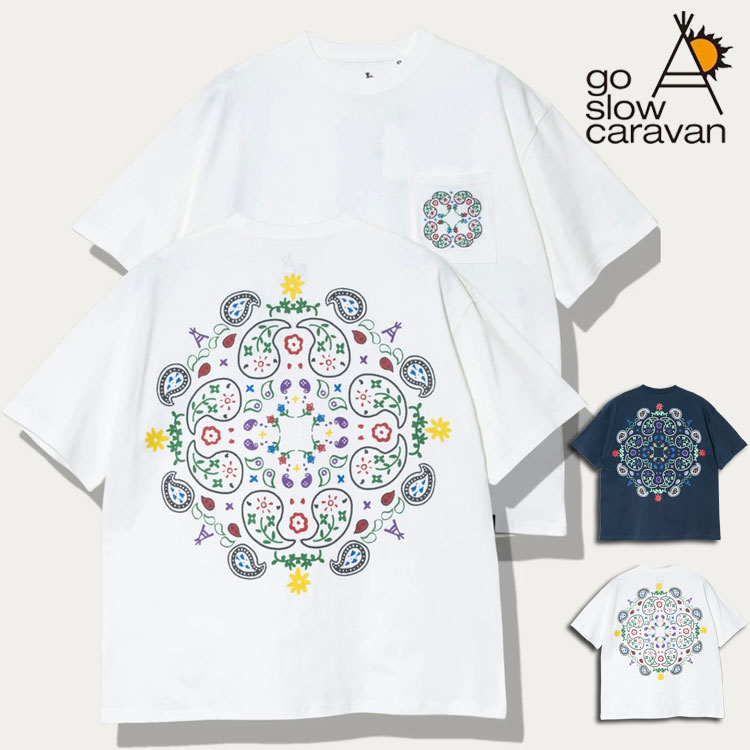 Rakuten - go slow caravan 刺繍ポケット 半袖Tシャツ ペイズリー柄 バックプリント メンズ レディース ゆったり シルクスクリーン プリント ユニセックス ゆったり シルエット コットン クルーネック 半袖 Tシャツ 男女兼用 ユニセックス アウトドア キャンプ フェス 外遊び 遊び心