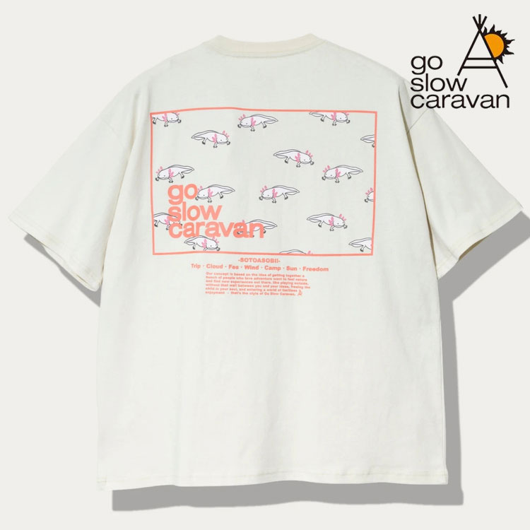 Rakuten - go slow caravan 半袖Tシャツ バックプリント スクエアLOGO ウーパールーパー ゆったり シルエット USA/C USAコットン クルーネック 半袖 Tシャツ プリントTee ユニセックス 男女兼用 トップス アウトドア アウトドア 通勤 通学 旅行 キャンプ 外遊び 夏フェス プレゼント