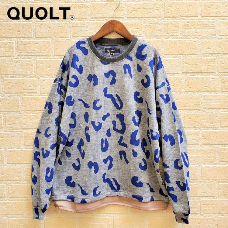 QUOLT 総柄 ドローコード付き レイヤード風 切り替え ニット メンズ クオルト 切替 生地 ユニセックス 男女兼用 カジュアル トップス JIJI KNIT アウトドア キャンプ フェス BLACK GRAY