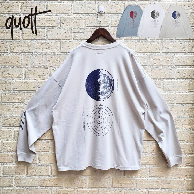 Rakuten - QUOLT メンズ 長袖Tシャツ クオルト 【GALILEO TEE】 ロンティー メンズ カットソー クルーネック ワイド Tシャツ 長袖 Tシャツ 綿100% プリントT ユニセックス 男女兼用 トップス ホワイト ブルー グレー アウトドア キャンプ フェス プレゼント