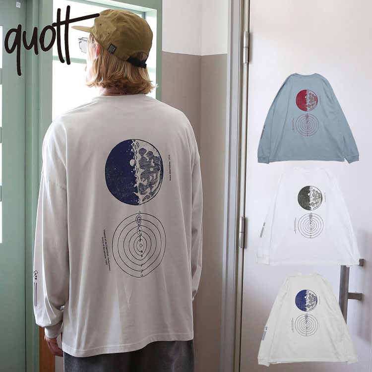 Rakuten - クオルト ロンティー メンズ カットソー メンズ ワイド Tシャツ 長袖Tシャツ QUOLT 【GALILEO TEE】 クルーネック 長袖 Tシャツ 綿100% プリントT ユニセックス 男女兼用 トップス ホワイト ブルー グレー アウトドア キャンプ フェス プレゼント