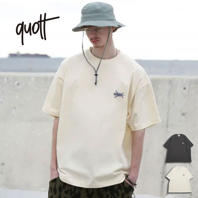 乐天商城 - QUOLT クオルト TIGRE-CORD TEE 半袖Tシャツ ドローコードTシャツ 裾絞り 刺繍Tシャツ ワンポイント刺繍 バックプリント コットン100％ コンパクトコーマ糸 ストリート カジュアル アウトドア キャンプ フェス メンズ レディース ユニセックス