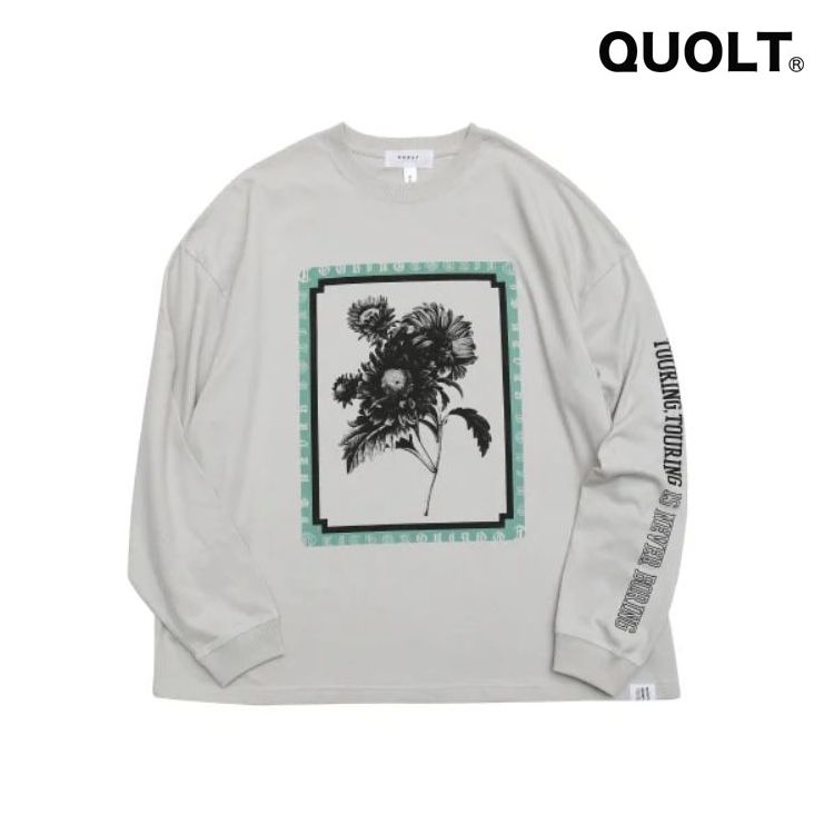 Rakuten - QUOLT 長袖Tシャツ クオルト Tシャツ メンズ カットソー クルーネック ワイド Tシャツ 綿100% プリントT ユニセックス トップス FRAME WIDE-TEE LIGHT-GRAY ライトグレー アウトドア キャンプ フェス プレゼント