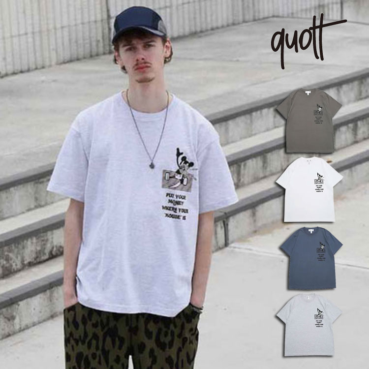 QUOLT クオルト NOT-MOUTH TEE 半袖Tシャツ グラフィックTシャツ プリントTシャツ コイン転写 シルクスクリーン コットン100％ ストリート カジュアル メンズ レディース ユニセックス