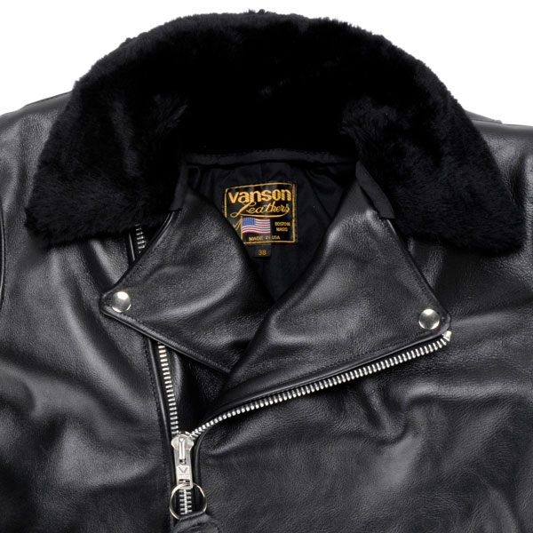 バンソン ダブルライダース ジャケット VANSON 9C WITH FUR ブラック アメカジ メンズ レディース USA製 渋谷 バックドロップ 別注 米国製 本革 ファー付きレザージャケット 黒 バイカー用 ストリート用 革ジャン 大きいサイズ 皮ジャン ギフト プレゼント 贈り物 アメリカ製