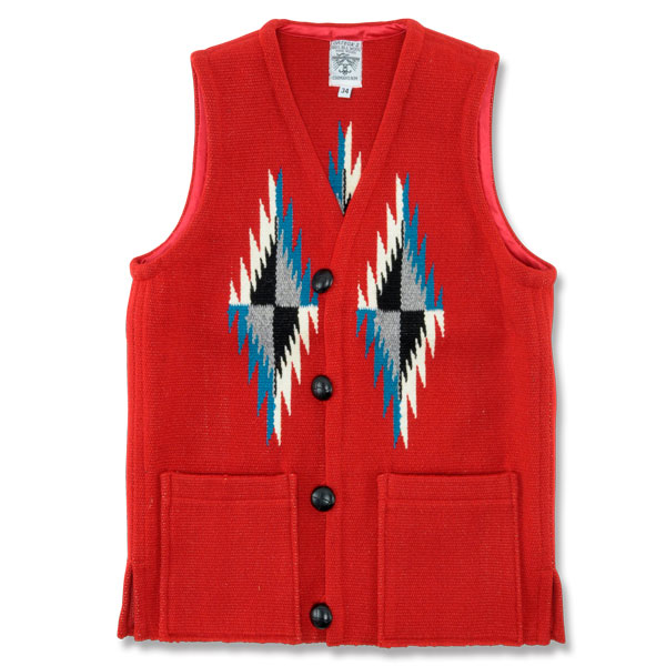 【ORTEGA'S】(オルテガ) SQUARE FRONT CHIMAYO VEST / スクウェアフロント チマヨ ベスト サイズ34 (レッド) 渋谷 バックドロップ 渋谷の老舗アメカジショップ the back drop アメカジ 定番 ニューメキシコ