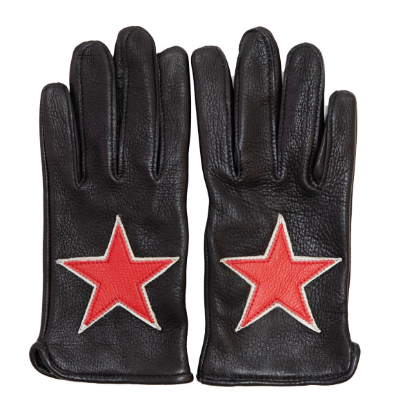 【VANSON x BACKDROP】(バンソン) ROPER STAR / バックドロップ別注 ローパー スター レザーグローブ (ブラック/レッド) 渋谷 バックドロップ 渋谷の老舗アメカジショップ the back drop アメカジ ディアスキングローブ バイカー グローブ