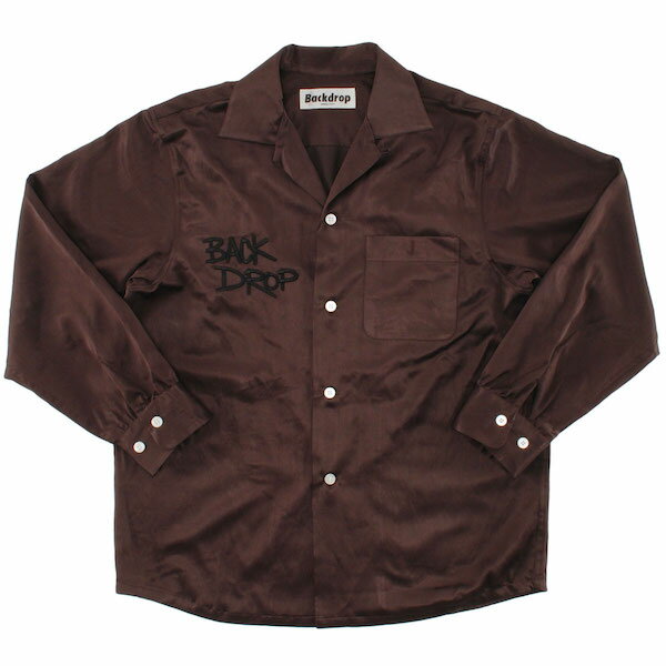 【BACKDROP】(バックドロップ) B.LOGO RAYON SHIRT / B.ロゴ 刺繍 レーヨン 長袖 シャツ (ブラウン) 渋谷 バックドロップ 渋谷の老舗アメカジショップ the back drop アメカジ カジュアル レーヨンシャツ オープンカラー ロゴ刺繍