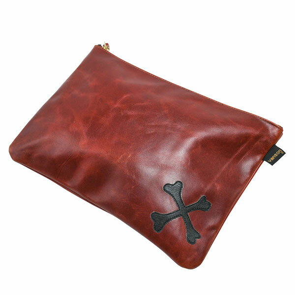 【VANSON x BACKDROP】(バックドロップ別注) CROSSBONE LEATHER POUCH / クロスボーン レザーポーチ (オクタゴン) バックドロップ 老舗アメカジショップ the back drop アメカジ クラッチバッグ 革小物 レザーバッグ