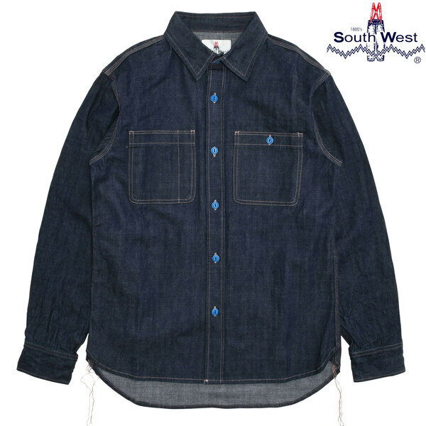 【SOUTH WEST】(サウスウエスト) DENIM SHIRT BLUE BUTTON / PINK STITICH / デニムシャツ ブルーボタン ピンクステッチ (インディゴ) バックドロップ 老舗アメカジショップ the back drop インド藍 ワークウエア ワークシャツ 日本製