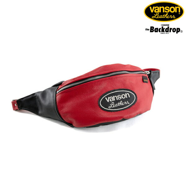 【VANSON x BACKDROP】(バンソン x バックドロップ別注) 9SBB NEW FANNY PACK 2TONE / ニューファニーパック レザー ウエストバッグ 2トーン (レッド/ブラック) 渋谷アメカジ バックドロップ the backdrop 9SBB アメリカ製 ウェストバッグ