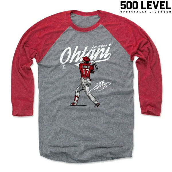 (500レベル) Shohei Ohtani Score Raglan Tee / ショウヘイオオタニ スコア ラグランTシャツ (レッド/グレー) 渋谷アメカジ バックドロップ メンズ パーカー MLB NFL NBA NHL スポーツ グッズ