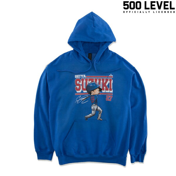 【500 LEVEL】(500レベル) Seiya Suzuki Chicago C Cartoon HOODIE / セイヤスズキ Chicago C CartoonHOODIE (ブルー) 渋谷アメカジ バックドロップ メンズ パーカー MLB NFL NBA NHL スポーツ グッズ 鈴木誠也