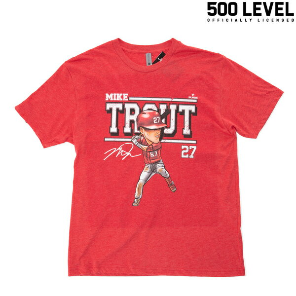 (500レベル) Mike Trout CARTOON TEE / マイクトラウト 半袖Tシャツ (レッド) 渋谷アメカジ バックドロップ the backdrop メンズ Tシャツ スポーツ MLB メジャーリーグ