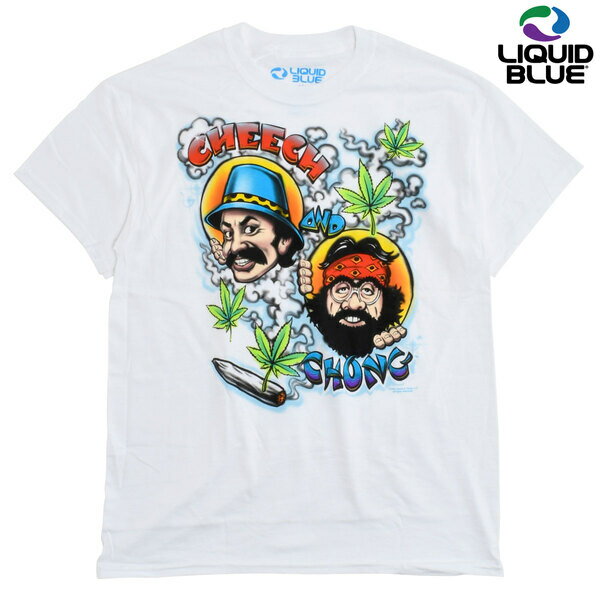 [20%OFF]【LIQUID BLUE】(リキッドブルー) CHEECH AND CHONG AIRBRUSH TEE / チーチ＆チョン エアブラシ 半袖Tシャツ (ホワイト) バックドロップ 老舗アメカジショップ the back drop 70s ヒッピー カウンターカルチャー バンド [ネコポス対応]