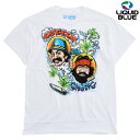 (リキッドブルー) CHEECH AND CHONG AIRBRUSH TEE / チーチ＆チョン エアブラシ 半袖Tシャツ (ホワイト) バックドロップ 老舗アメカジショップ the back drop 70s ヒッピー カウンターカルチャー バンド 