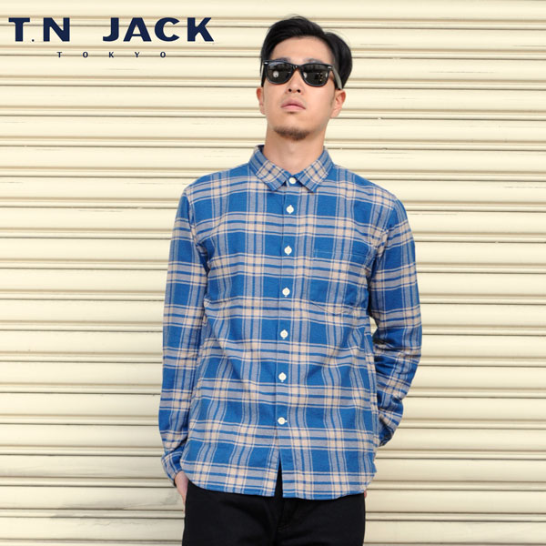 (ティーエヌジャック) Flannel Check Shirt (ブルー) / フランネル チェックシャツ メンズ アメカジ渋谷 バックドロップ 渋谷の老舗アメカジショップ back drop 日本製 メイドインジャパン 送料無料