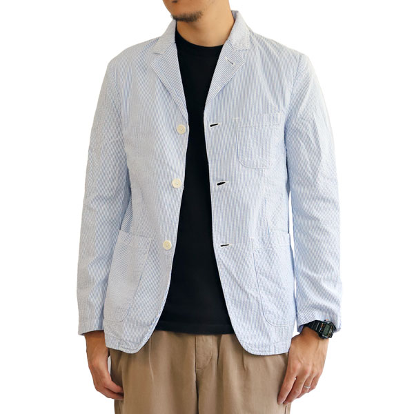 【T.N JACK】(ティーエヌジャック) Seersucker Stripe Jacket (ブルー/ホワイト) / シアサッカー ストライプ ジャケット メンズ アメカジ 渋谷 老舗アメカジショップ back drop 日本製 メイドインジャパン