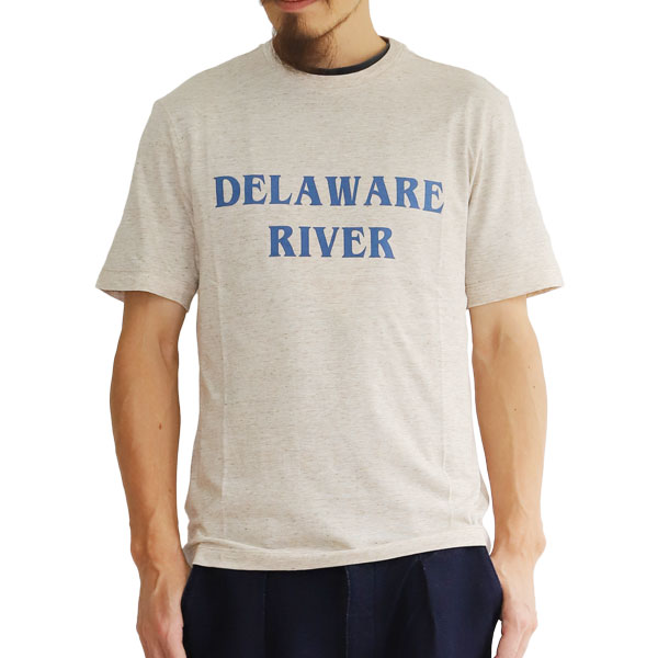 (ティーエヌジャック) Delaware River Crew Neck T-Shirt (ベージュ) / クルーネック Tシャツ メンズ アメカジ 渋谷 老舗アメカジショップ back drop 日本製 メイドインジャパン 