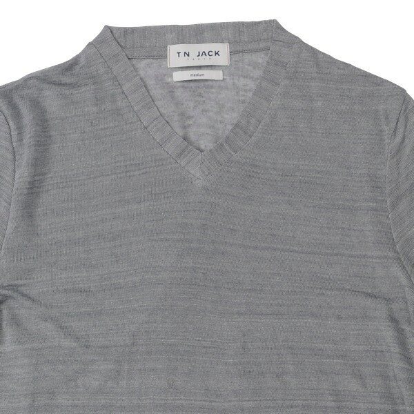 【T.N JACK】(ティーエヌジャック) Linen V Neck Sweater (グレー) / リネン Vネッ...