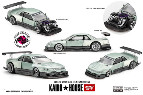 MINI-GT 1/64 Nissan シルビア S13-R KAIDO WORKS V1(右ハンドル) (KHMG232) モデルカー ミニカー 完成品 模型 通販 プレゼント ギフト