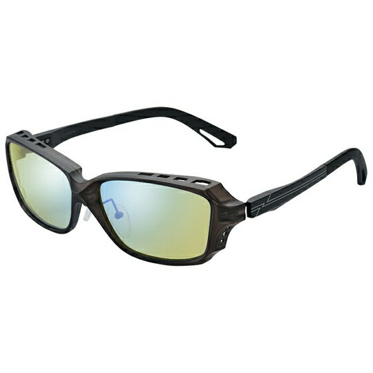 ゼクー　シェイド 　F-2242 (EG/BM) スモーク/マットブラック■FRAME COLOR：スモーク/マットブラック■FRAME SIZE：59□16-150（61x41） ■LENS COLOR：イースグリーン/ブルーミラー■LENS CURVE：6カーブ★遮光性と軽量性を兼ね備えたアルミコンビモデル。バネを効かせた&beta; チタン素材のヒンジパーツは締め付けや圧迫感を和らげ、細部に施されたエアインテークは通気性の確保とフロント軽量化を実現。アルミ合金テンプルとの絶妙な重量バランスで長時間掛けていても疲れにくい。