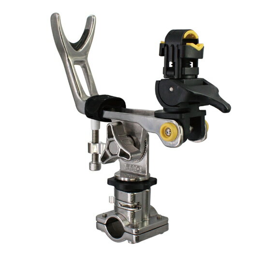BMOジャパン　極みグリップ2 （パイプクランプソケットセット)■対応ロッド径：8〜20mm（3種類のヘッドベルト付） ■外寸（mm）：210 x 54 x 193 ■材質：ステンレス・樹脂 ■ホルダータイプ：極みグリップII　 ■付属ベース：パイプクランプソケット　 ■ベース材質：ステンレス　 ■取付可能パイプ径：22〜25mm（無段階調節可能）★ボートのバウレールなど既設パイプへ後付けできるクランプ固定タイプのセットモデルです。 ワンタッチリリースにより、竿かけのような操作性とスムーズなロッド操作が可能です。極みグリップ（パイプクランプソケットセット）（20Z0295）の後継モデルとして、従来の基本機能に加えて、キーパーサポート機能と三角ノブを採用。クランプ締結に加え、芋ネジによる増し固定でパイプへしっかり固定できます。