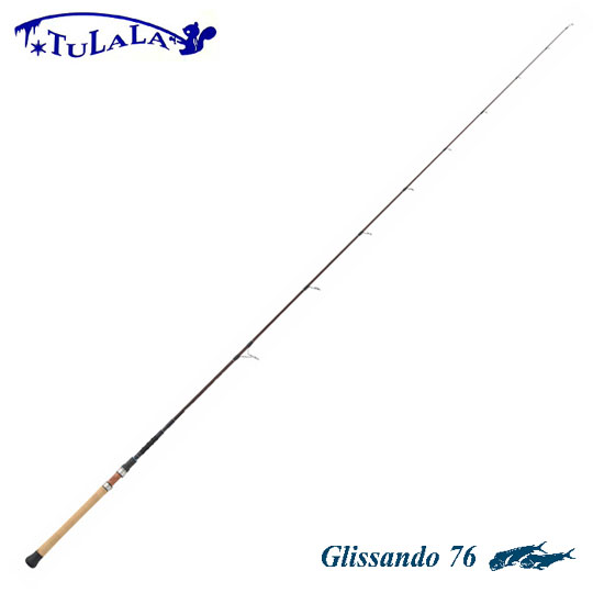 TULALA/ツララGLISSAND/グリッサンド　76◆Length：7.6ft◆Action：RF◆Folded Length：180cm◆Rear GripLength：32 cm◆Rod Wt.：175g◆PE (# ,MAX) ：2◆Cast Wt. ：10-56g★グリッサンド77に比べ、ひと回り大きいガイドセッティングとなっており、ラインシステムとしてはPE2号＆リーダー10号(40lb程度)をメインに使用して頂くのがベストです。スペック上はPE2号までをMAXとして表記していますが、PE3号程度まではキャスト可能です。 リールシートの前を持つことで、脇にグリップエンドを挟む事が出来るのでジギングにも対応可能です。また、グリッサンド77よりややレギュラー気味となり、人への負荷を少なく、バットに力を溜め込んで魚とファイトすることが可能です。