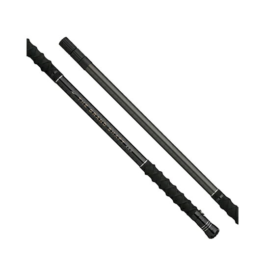 アピア　ザ・グランドシャフト　450■全長：4.50m ■継数：3本 ■仕舞寸法：162.5cm ■自重：804g ■先径/元径：19.3/27.5mm ■カーボン含有率：95.0%ビッグゲーマーが求める圧倒的な高強度・高剛性を実現。濡れた手でも滑りにくく力を入れやすいグリップ形状。さらに外傷からブランクを守るために、薄く、擦れに強いシールドテックを巻き上げ、フライングギャフ使用時にロープを固定できるリングを増設。各節にレングス調節機構付きで1.6m / 3.1m / 4.5mに調節可能。取込み用具取付部はボトル止め加工でギャフやネットなどのランディングツールの脱落を防止。固着を防止する内部機構。全節ブランク保護テープ材採用。※ 本品のネジ穴はJIS W1/2です。それ以外のギャフやネット類は適合しませんのでご注意ください。