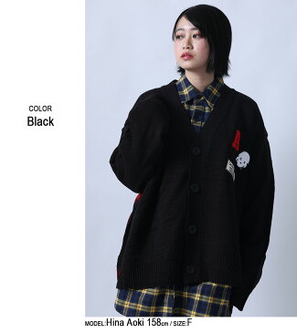 【AinSophAur】チェック切り替えV開きカーデ(男女兼用)■トップス アウター カーディガン ニットカーディガン 羽織 ニット シャツ ショート丈 メンズ レディース ユニセックス チェック ゆったり 大きいサイズ オーバーサイズ 大きい ざっくり 黒 秋冬 秋 冬 冬物 春 厚手