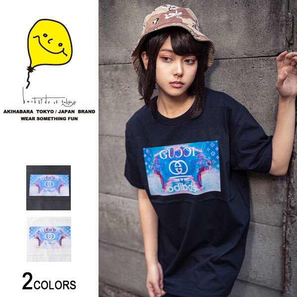 楽天バックサイドオブトーキョーAD×GU Lion Tシャツ（男女兼用）　■ 半袖 tシャツ トップス ビッグtシャツ レディース メンズ おもしろ キャラクター プリント ゆったり 大きいサイズ おしゃれ ゆる カジュアル ロング ビックシルエット オリジナル アパレル uネック 綿 プリント 重ね着 黒 bk 白 wh 服