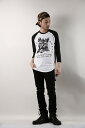 【マラソン期間★最大2000円OFFクーポン】backside of tokyo (バックサイドオブトーキョー)スターキャットラグラン7分袖Tシャツ■トップス カットソー クルーネック プリント 猫 ネコ 星 ロゴ バイカラー 大きいサイズ ストリート カジュアル