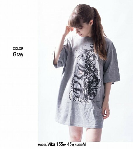【楽天SS★全品20%OFF】スチームパンクキャットビッグTシャツ(男女兼用)■ 半袖 tシャツ トップス 猫 ねこ ネコ cat キャット ビッグtシャツ メンズ レディース キャラクター ゆったり 大きいサイズ おしゃれ カジュアル ストリート ビッグトップス ビックシルエ