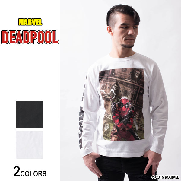 【選べるノベルティプレゼント中】MARVEL『デッドプール』グラフィック ロングTシャツ(男女兼用)■アメコミ ヒーロー イラスト X-MEN アベンジャーズ トップス プリント ロゴ クルーネック カジュアル ストリート ルーズ ビッグ 大きいサイズ メンズ レディース